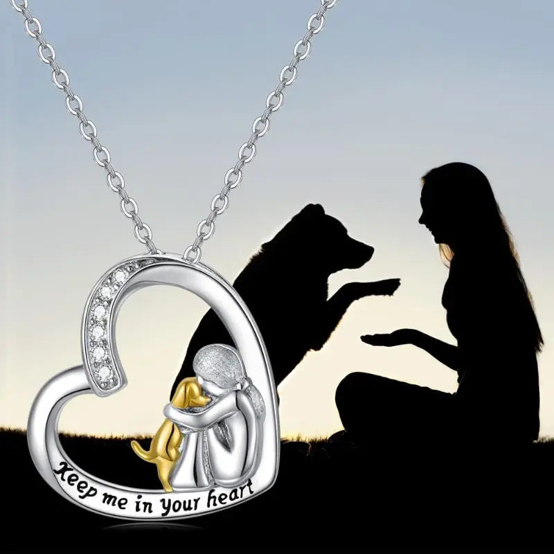 SilverHeart | Silver Necklace with Heart Dog and Zirconia Stone