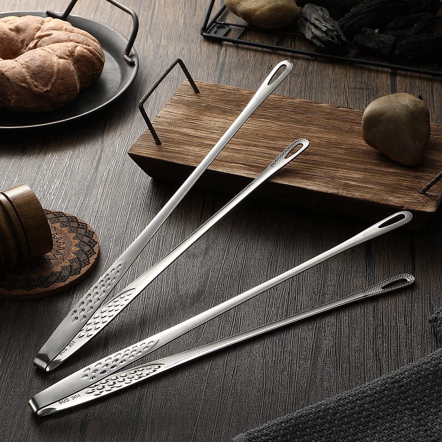 Stainless steel grill tongs