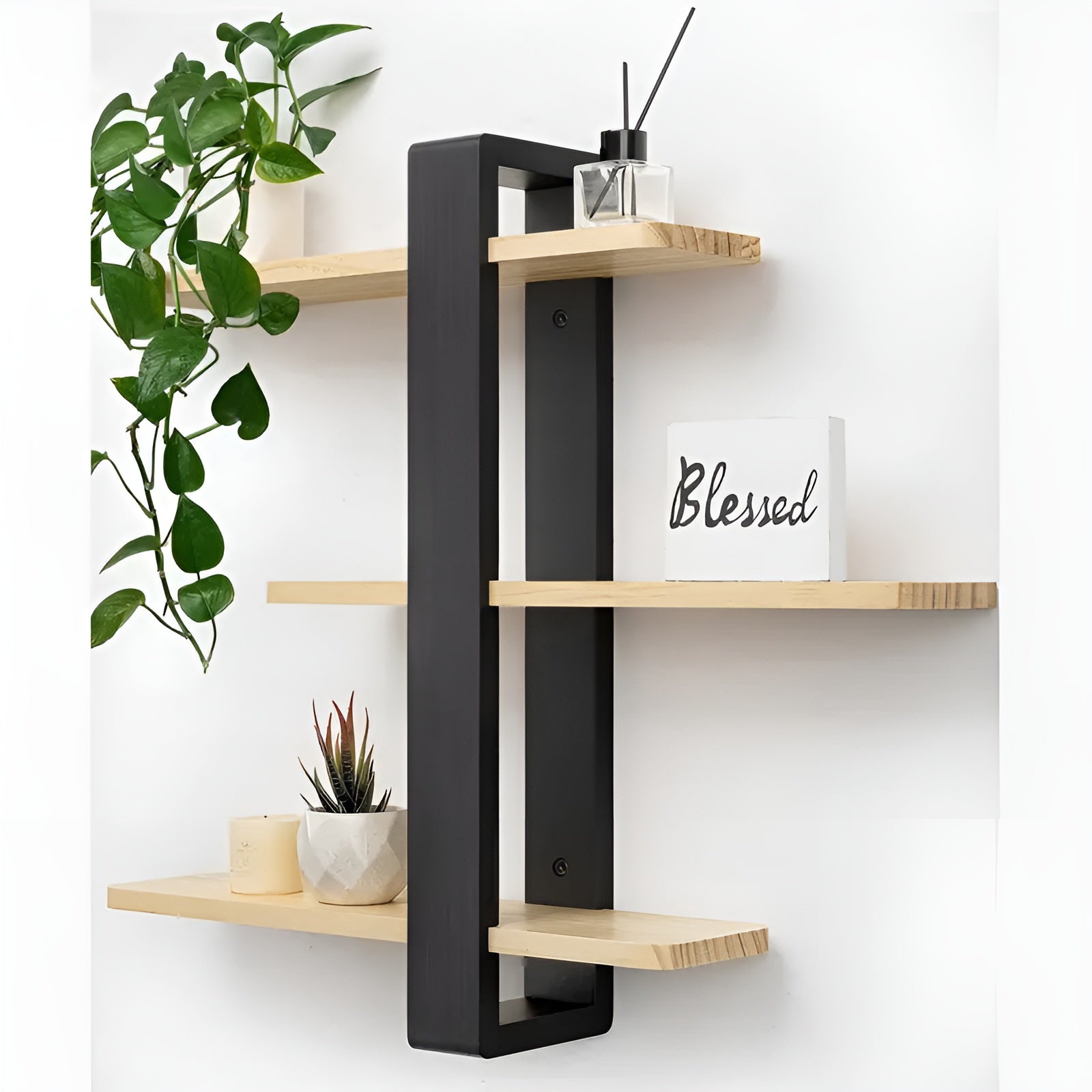 NordWood Wall Shelf | Solid Pine | 3 Levels | Space-saving & Decorative | Natural Wood