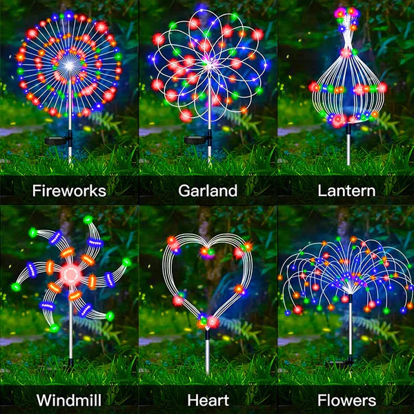 4 Piece Solar Firework Garden Lights - Weatherproof LED Decorative Lighting, Solar Energy for Garden and Patio