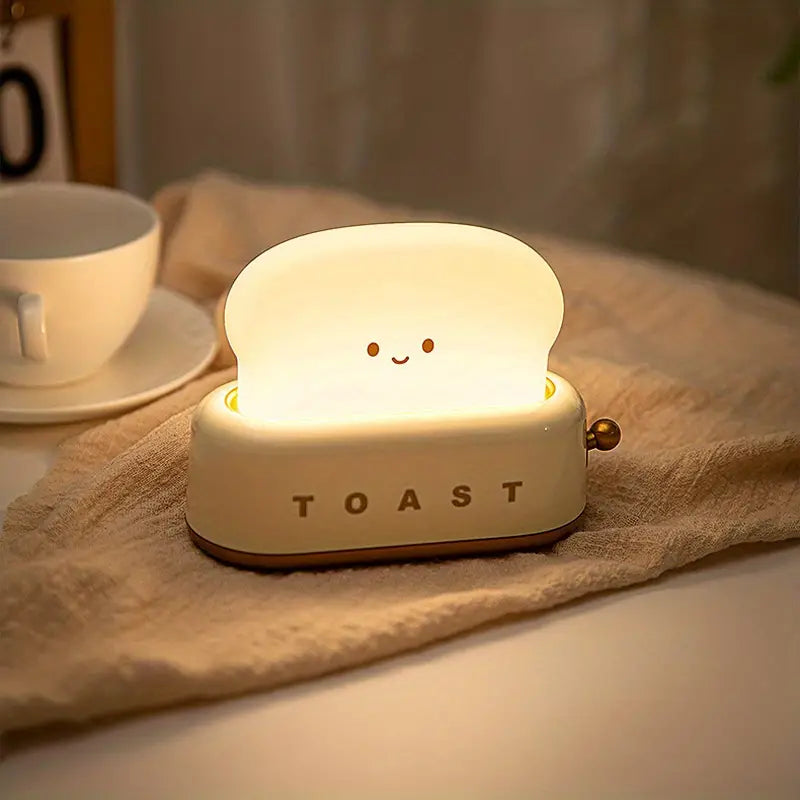 Shaded Nightstand Lamp – Kawaii Toast LED Lamp for Cozy Lighting