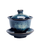 Vintage Kiln Ceramic Gaiwan Sancai Tea Cup Tea Cup and Saucer with Lid