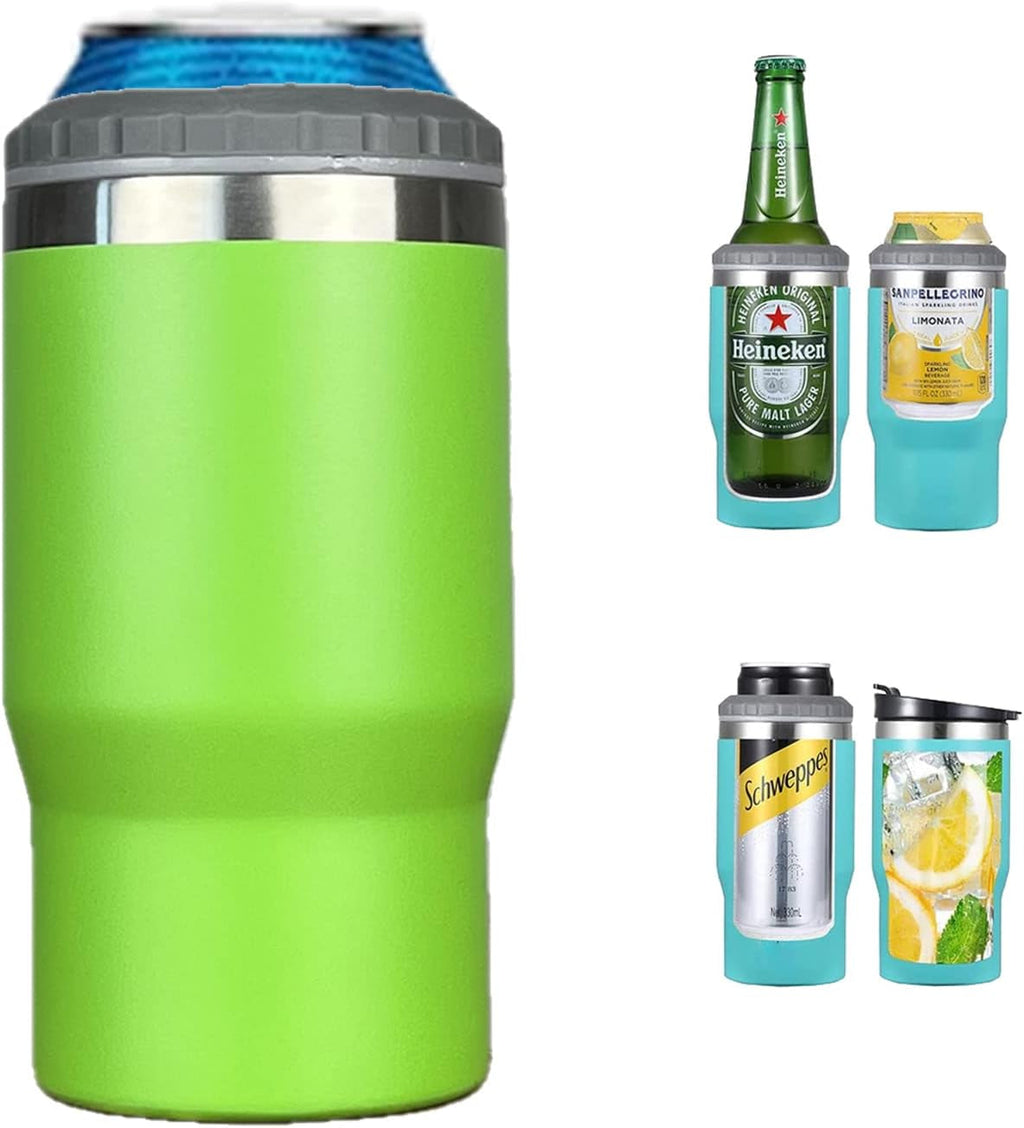 4 in 1 stainless steel can/bottle insulator, 14Oz two-way lid SUS insulated can cooler, beer bottle holder (Black)