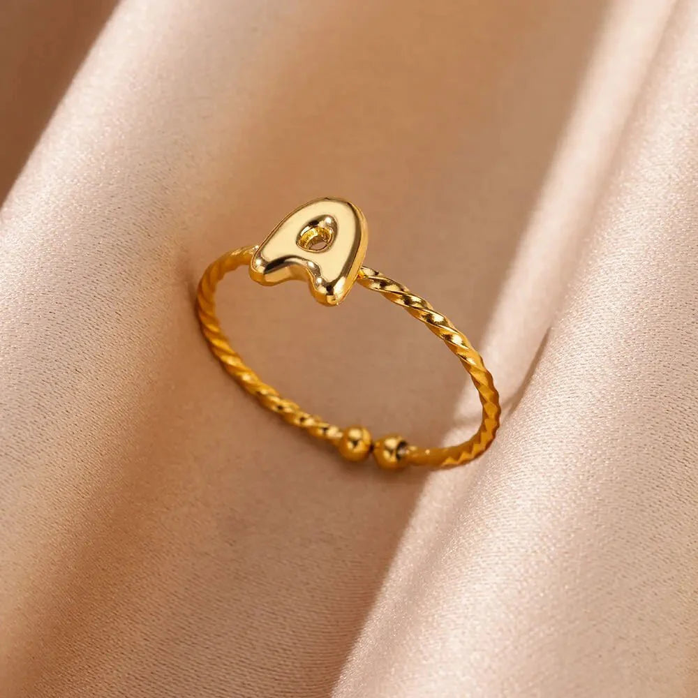 Dainty Adjustable Bubble Letter Initial Ring