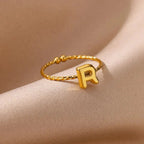 Dainty Adjustable Bubble Letter Initial Ring