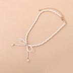 Dainty Beaded Pearl Bow Choker Necklace