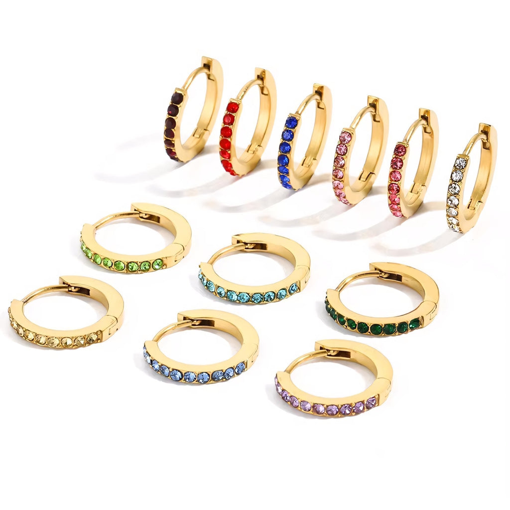 Dainty Birthstone Hoop Huggie Earrings