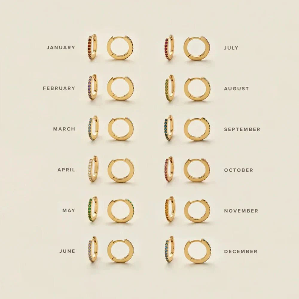 Dainty Birthstone Hoop Huggie Earrings