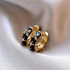 Dainty Black and Gold Floral Hoop Earrings