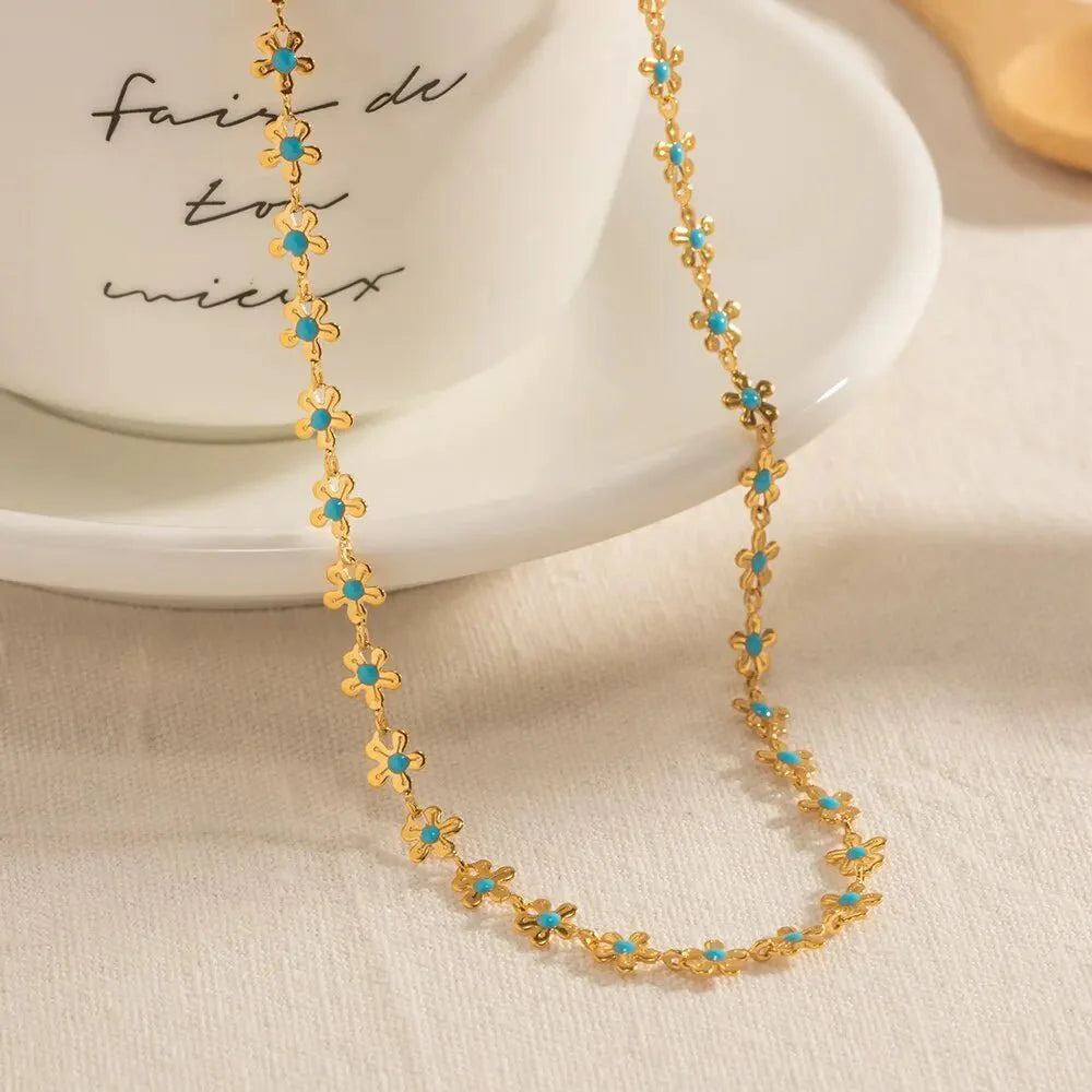 Dainty Blue Floral Necklace