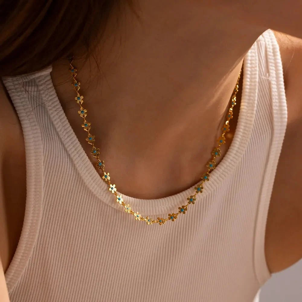 Dainty Blue Floral Necklace