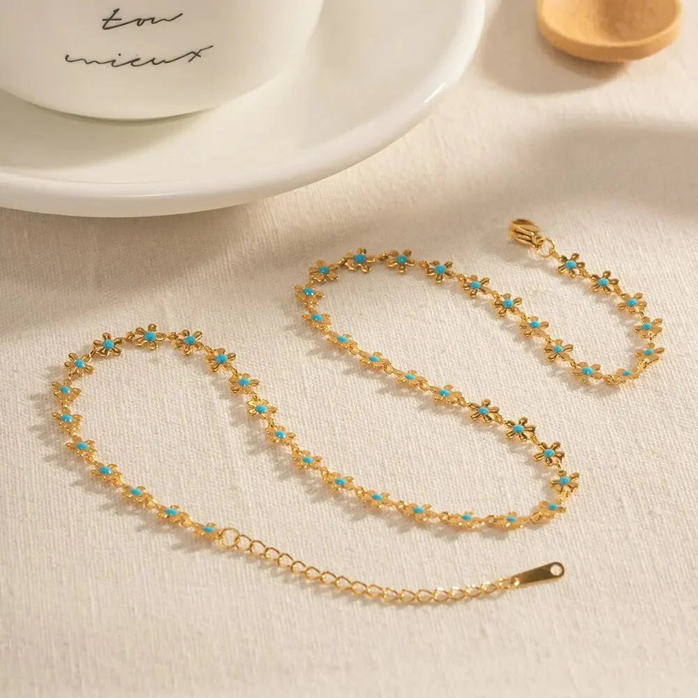 Dainty Blue Floral Necklace