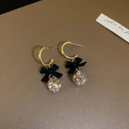Dainty Bow Diamond Dangle Earrings