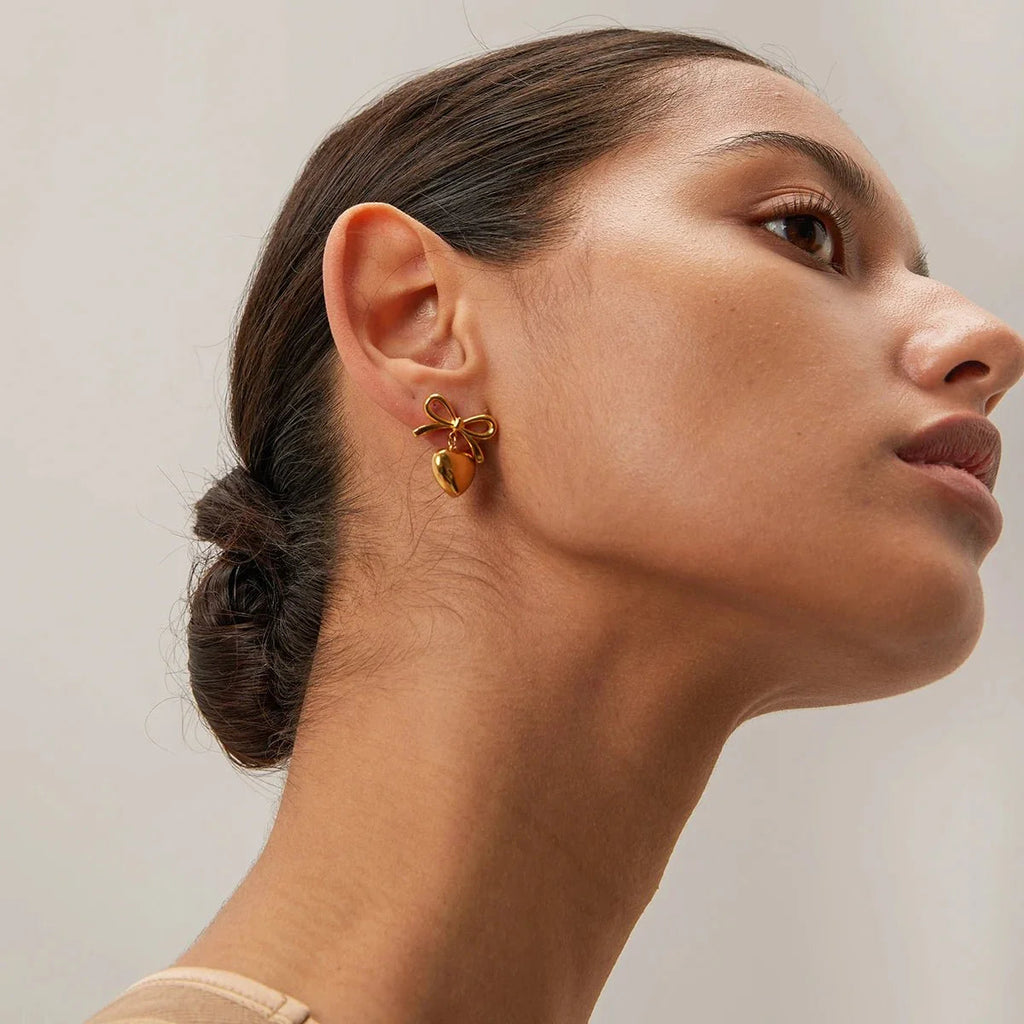 Dainty Bow Heart Earrings