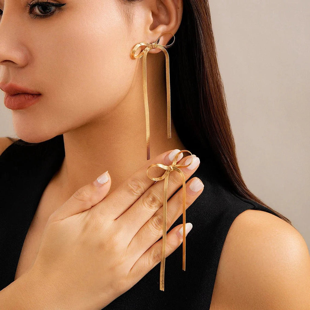 Dainty Bow Tassel Earrings