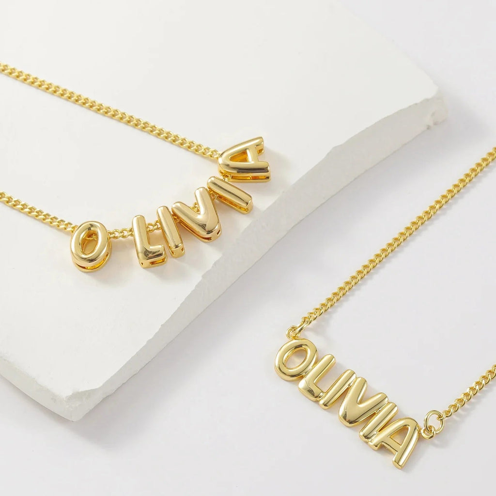 Dainty Bubble Letter Name Necklace