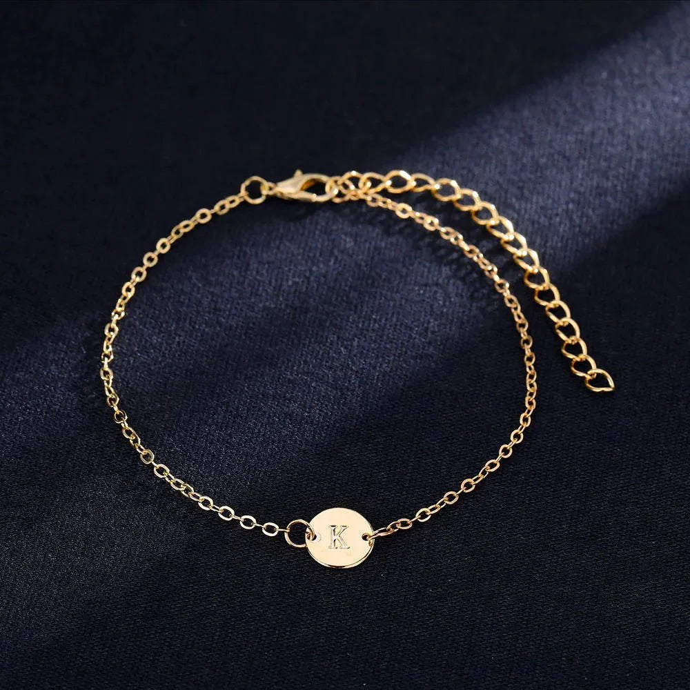 Dainty Chain Letter Initial Charm Bracelet