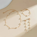 Dainty Chain Pearl Bracelet, Necklace, and Earring Set