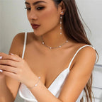 Dainty Chain Pearl Bracelet, Necklace, and Earring Set