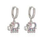 Dainty Colorful Diamond Elephant Outline Earrings