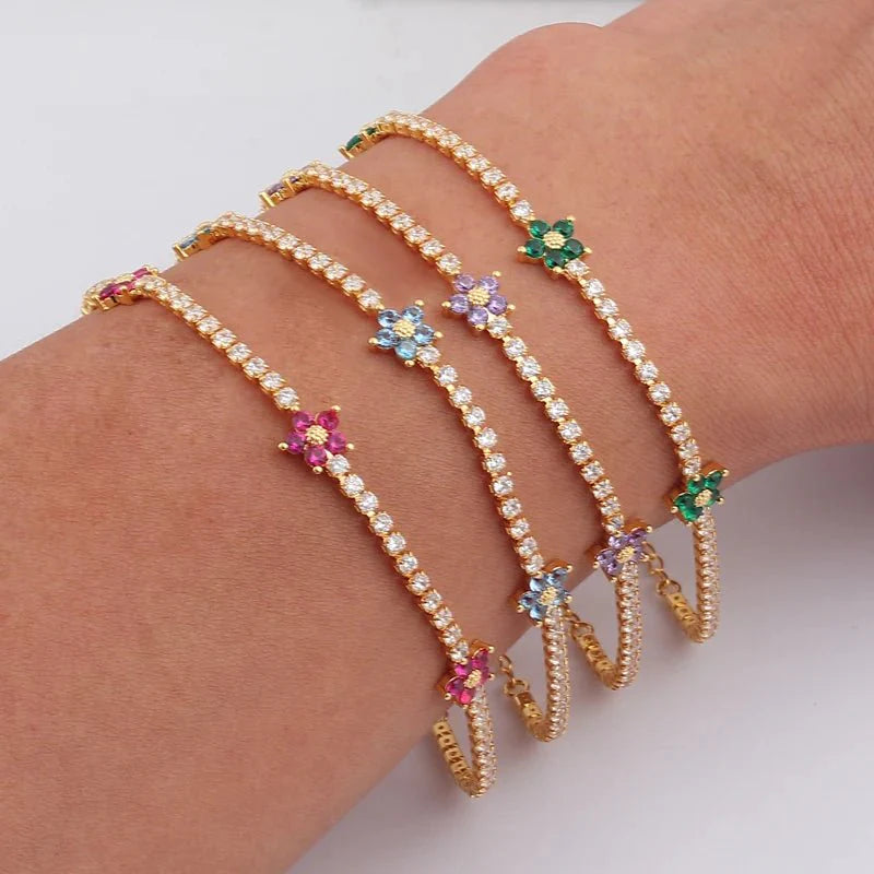 Dainty Diamond Floral Bracelets and Earrings