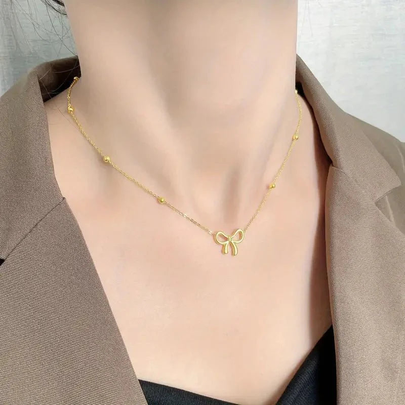 Dainty Feminine Bow Necklace