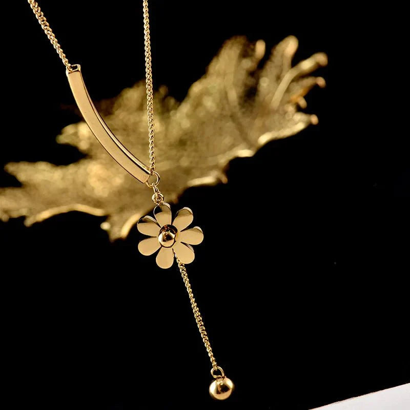 Dainty Floral Bar Dangle Necklace