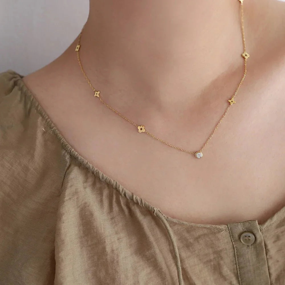 Dainty Floral Diamond Centerpiece Necklace