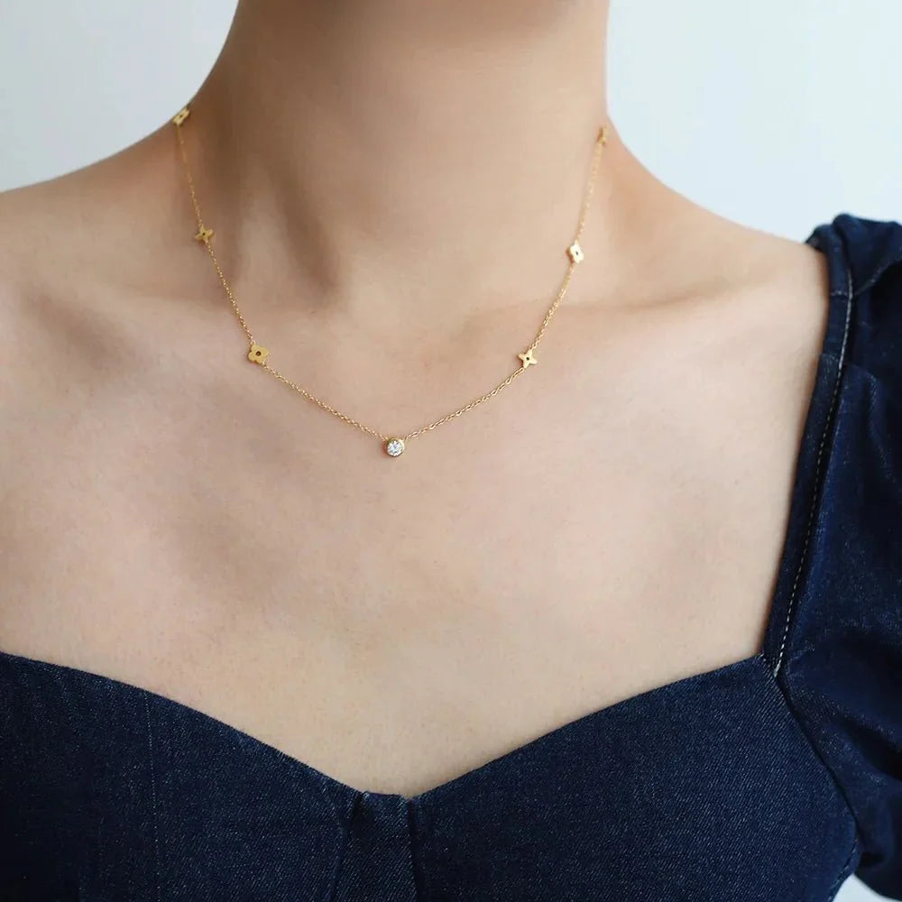 Dainty Floral Diamond Centerpiece Necklace