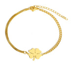 Dainty Four Leaf Clover Layered Chain Bracelet
