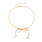 Dainty Herringbone Pearl Bow Necklace
