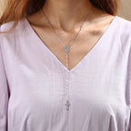 Dainty Lariat Cross Rosary Necklace