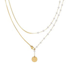 Dainty Layered Pearl Accented Herringbone Necklace