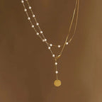 Dainty Layered Pearl Accented Herringbone Necklace