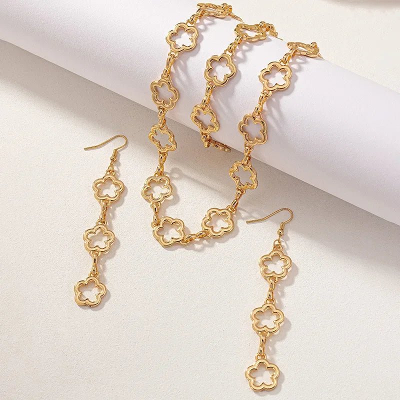 Dainty Open Clover Choker Necklace, Bracelet, Earring Set