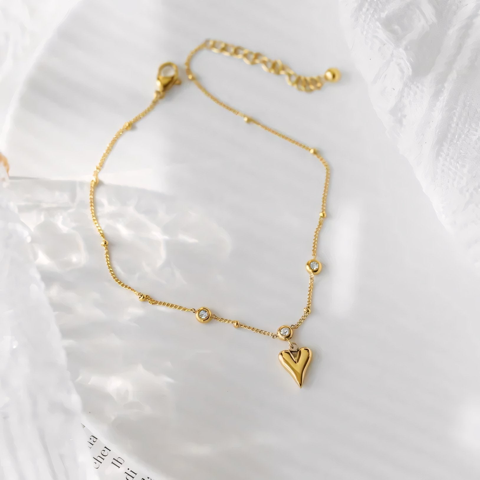 Dainty Romantic Heart Diamond Anklet