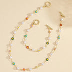 Dainty Spring Floral Pearls Bracelet and Necklace Set