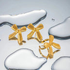 Dainty Striped Bow Elegant Ring and Earrings