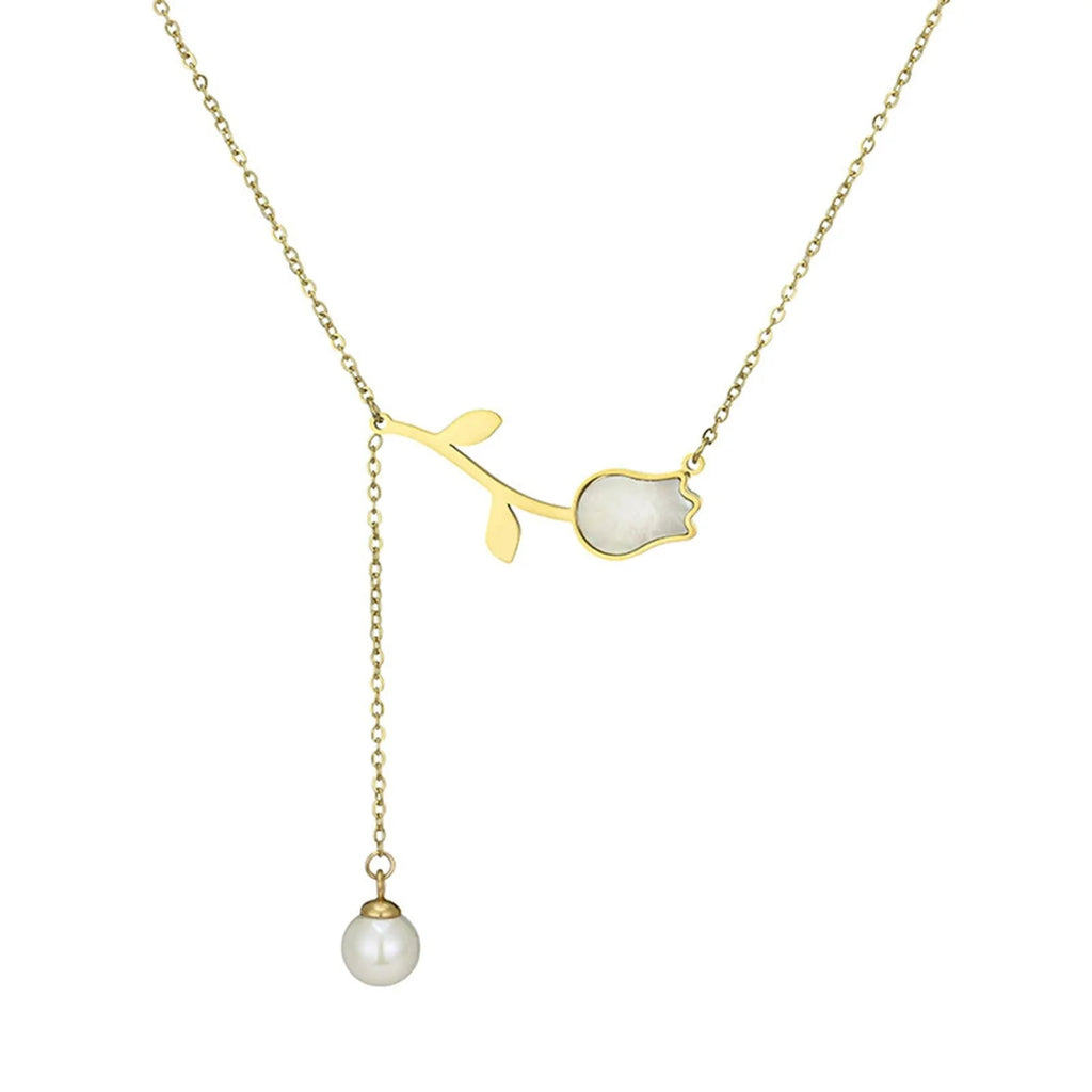 Dainty Tulip Pearl Tassel Necklace