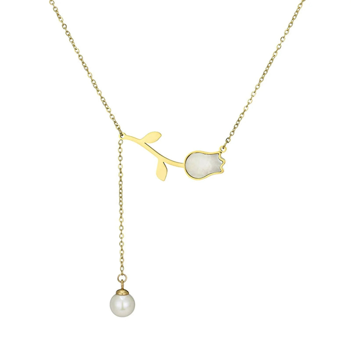 Dainty Tulip Pearl Tassel Necklace