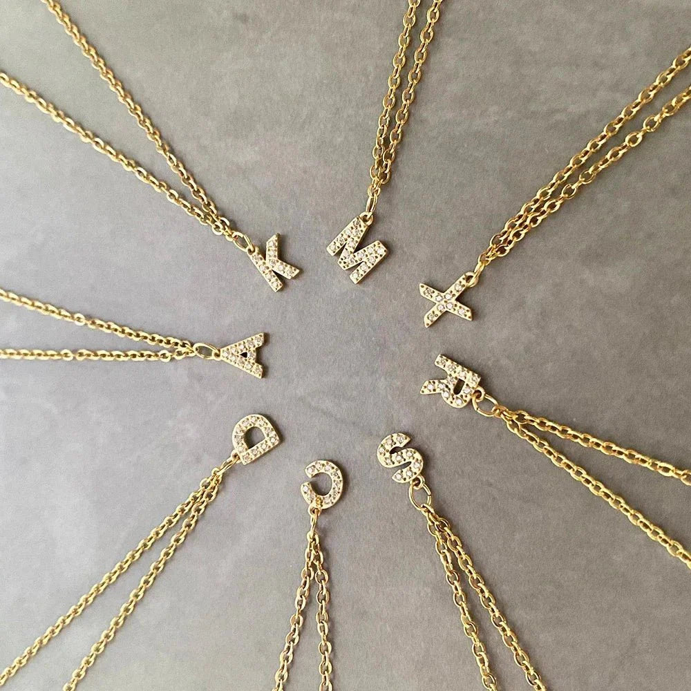 Dainty Zircon Letter Initial, Number, Symbol Chain Necklace