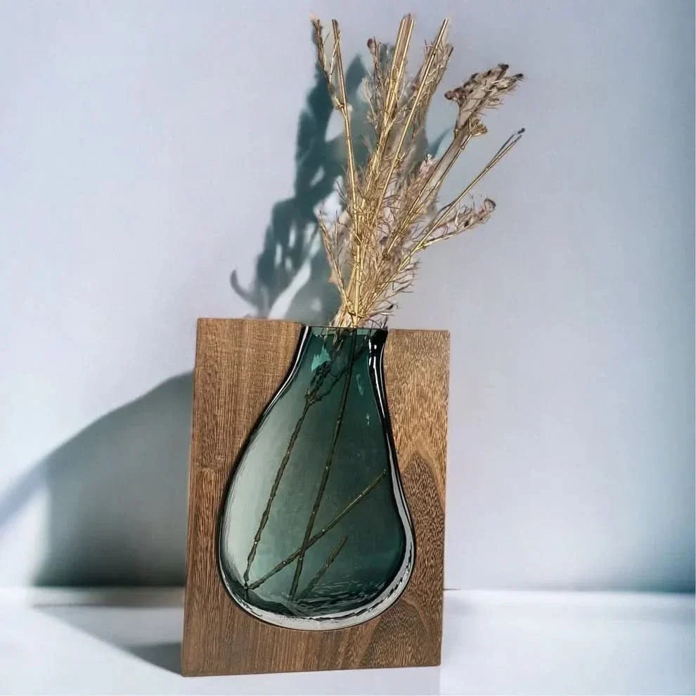 Scandinavian Glass Vase with Wooden Accent for Modern Interiors