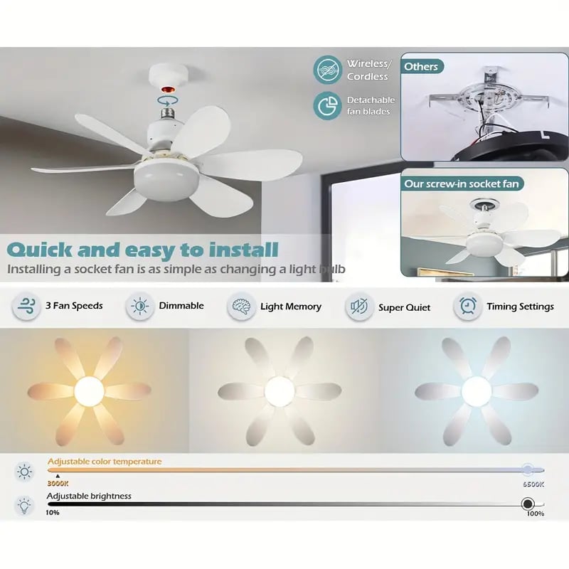 LuxeBreeze Portable Ceiling Fan & Light | Elegant 2-in-1 solution with remote control for comfort and style