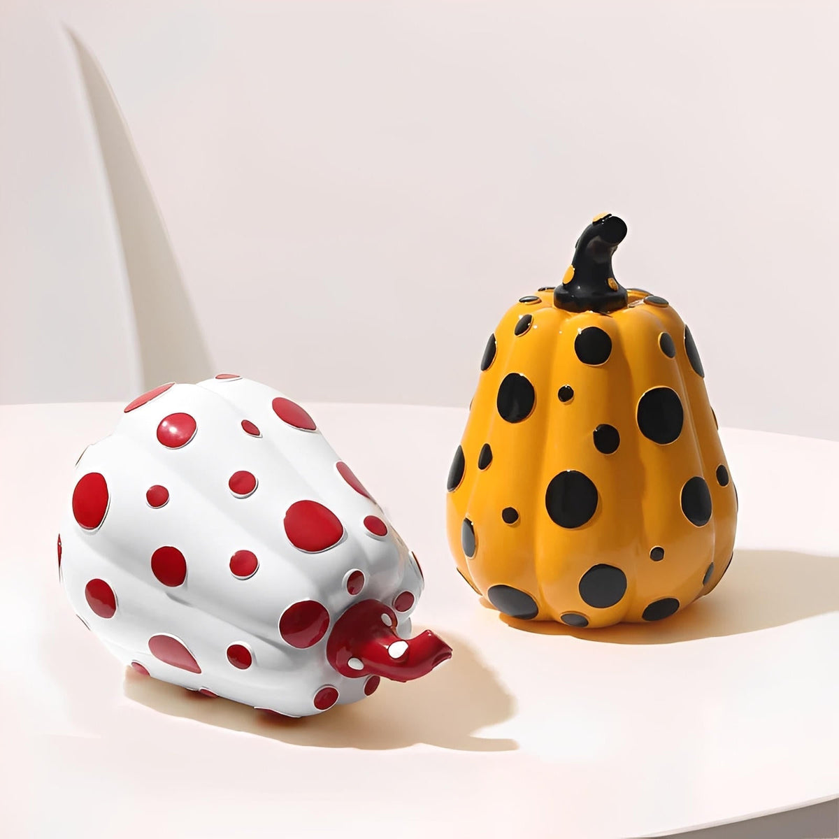 Polka Dot Resin Pumpkin Decor | Glossy Fall Ornament Set | Durable Sculpted Finish | PumpkinCharm