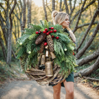 Christmas Wreath | Boho Style | Rustic Vine Base with Pinecones & Golden Bells
