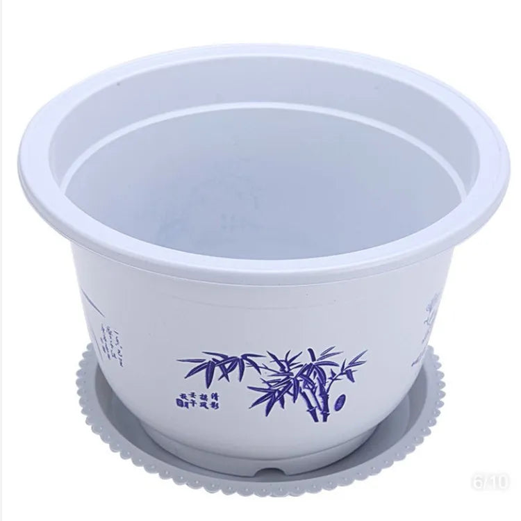 Plastic flower pot with bamboo motif – Elegant planter for balcony and garden