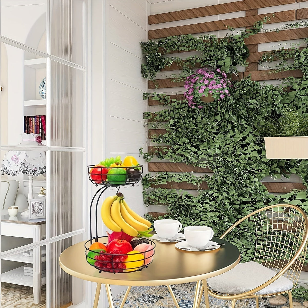2-Layer Oval Fruit Basket with Banana Holder – Metal Kitchen Organizer