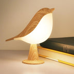 Touch-Control Wooden Bird Night Light - Rechargeable LED Bedside Lamp