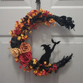 Halloween Rustic Witch Floral Wreath | Crescent Moon Door Decor