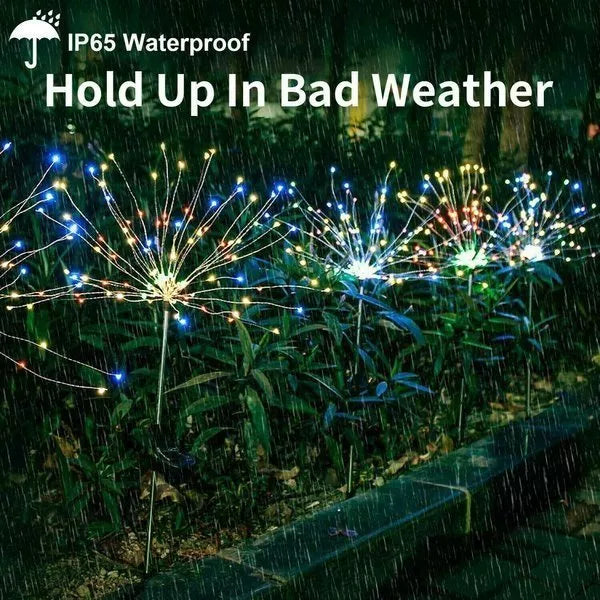 4 Piece Solar Firework Garden Lights - Weatherproof LED Decorative Lighting, Solar Energy for Garden and Patio